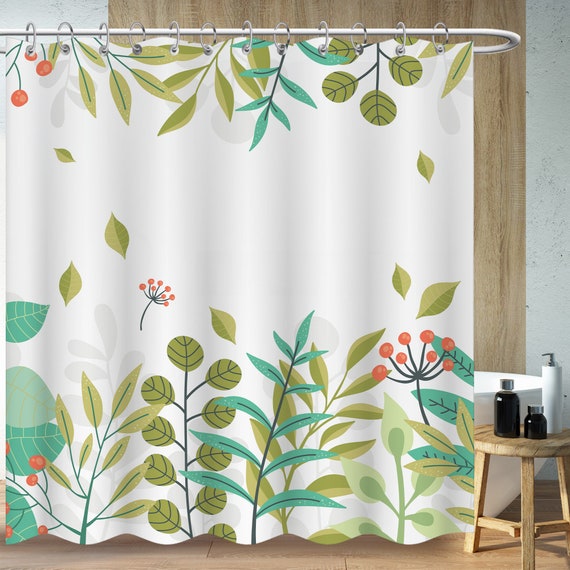 Cortinas de ducha minimalistas modernas, cortinas de baño blancas con hojas  de flores botánicas de primavera, cortinas de plástico impermeables con 12  ganchos -  España