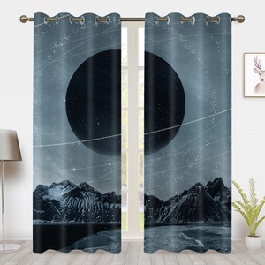 Cyberpunk Galaxy nebula Window Curtains Outer space planet Starry Blackout Curtains Window Drapes Treatment, For Bedroom Privacy Decoration