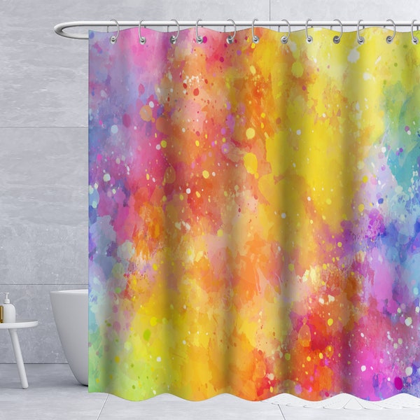 Aquarelle Colorée Rideau de Douche Moderne Polka Dot Rainbow Graffiti Multicolor Doodle Esthétique Art Salle de Bain Décor Tissu avec 12 Crochet