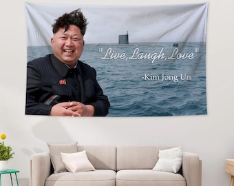 Tapisserie Kim Jong Un Live Laugh Love, simple motif de texte amusant, tenture murale pour chambre, salon, dortoir, décoration d'halloween