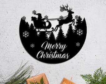2024 Merry Christmas metal sign, Elk Santa Claus sign Metal Wall Art, living room Front Door corridor Decor, Housewarming Gift, Xmas gifts