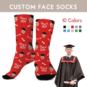 Custom Face Socks with Picture, Personalized Smiley Graduation Hat Photo Sock, Funny gag Gifts face Socks, Grad Idea Gifts for class of 2025