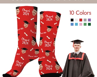 Custom Face Socks with Picture, Personalized Smiley Graduation Hat Photo Sock, Funny gag Gifts face Socks, Grad Idea Gifts for class of 2024