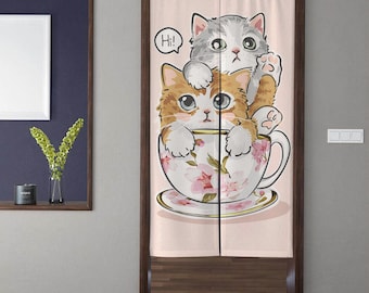 Japanse stijl Kawaii kunst Noren deurgordijnen moderne minimalistische twee schattige kittens deuropening gordijn raambehandeling, huis keuken deur decor