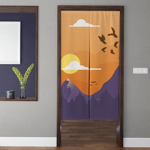 Bohemia Art Noren Door Curtains, Sunset snow mountain landscape Doorway Curtain, For Kitchen Partition Bedroom Door Privacy Decor