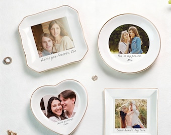 Custom Jewelry Dish Picture Text, Personalized Photo Ceramic Trinket Jewelry Tray, for Rings Earrings Necklaces Bracelet, lovers gifts