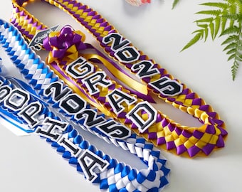 Personalized Class of 2026 Graduation Lei, Custom Name Grad Ribbon, Silk Flower Lei