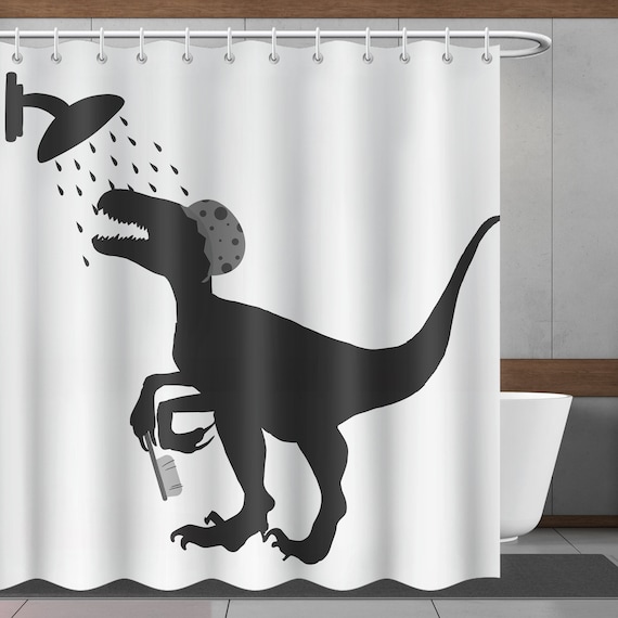 Simple Blue Pet Shower Curtains, Modern Dinosaur shower Bathroom Curtains, Minimalist Bath Decor, Waterproof Plastic Curtain With 12 Hookss