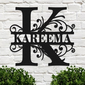 Signo de apellido familiar de Metal personalizado/signo de nombre personalizado/monograma de Metal letra dividida inicial arte de pared/dormitorio decoración para sala de estar