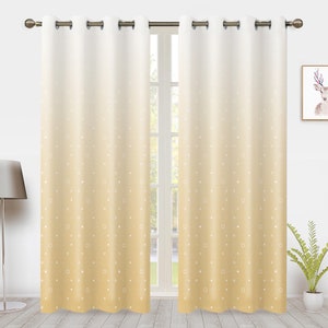 Gradient Yellow Window Curtains, Modern Minimalistic Golden Star Window Treatments, For Blackout Curtain Bedroom living room privacy Decor