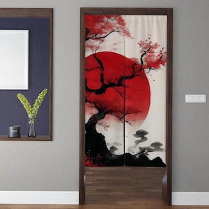 Japanese-style art Noren Door Curtains, Minimalist sunset clouds Doorway Curtain Window Treatment, For Home Kitchen Bedroom Door Decor