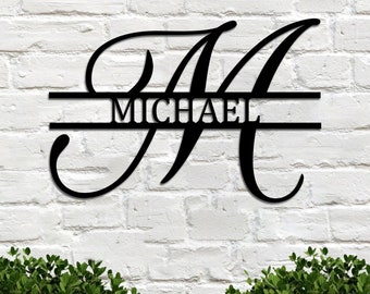 Personalized Metal Family Name Sign, Custom Metal Monogram Split Initial Letter Last Name plaque, Metal Wall Decor Housewarming Wedding Gift