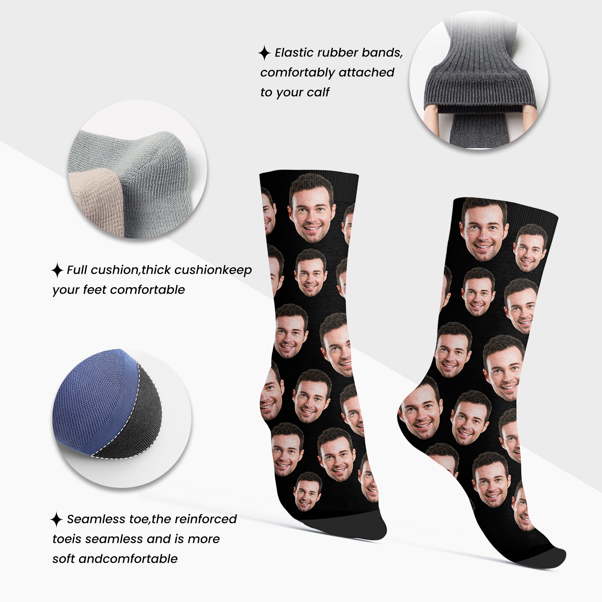 Custom Face Socks with Picture, Personalized Smiley Photo Socks, Funny Socks with face,Funny Sock gag Gifts for Men Women, Christmas Gifts