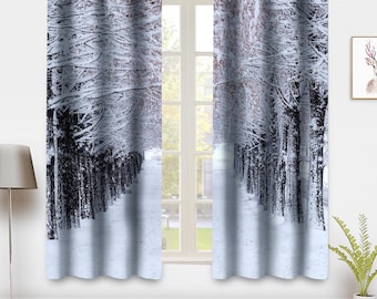 Forest Blackout Curtains, Winter Snowy Woodland and Nature Scenery Drapes Decor for Bedroom Living Room, Room Darkening Window Treatments