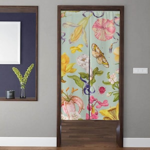 Flowers and butterflies landscape Noren Door Curtains, Vintage Botanical Doorway Curtains, for Kitchen Partition Bedroom Door Privacy Decor
