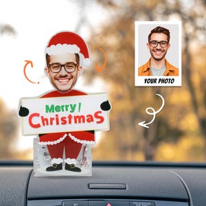 Custom Face Photo Bobblehead, Personalized Smiley Photo Shake Head Car Ornament, Unique Auto Decor, Novel Gift for Dad Boyfriend, Xmas Gifts