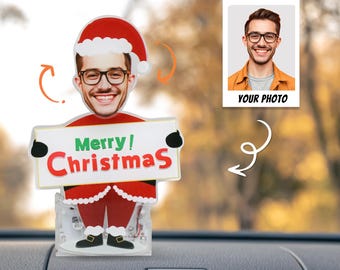 Custom Face Photo Bobblehead, Personalized Smiley Photo Shake Head Car Ornament, Unique Auto Decor, Novel Gift for Dad Boyfriend, Xmas Gifts