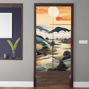 Japanische Noren Türvorhänge, Boho Stil Abstrakte Berge Landschaft Türvorhänge, Für Küchentrennwand Schlafzimmertür Sichtschutz Dekor