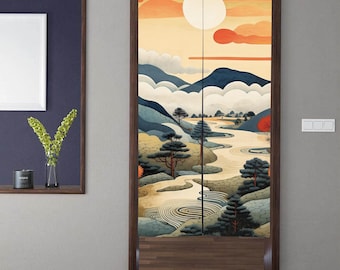 Japanese Noren Door Curtains, Bohemian style Abstract mountains landscape Doorway Curtains, For Kitchen Partition Bedroom Door Privacy Decor