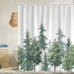 Forest shower curtain Trees shower curtains plant shower curtain nature woodland shower curtain bathroom curtain with 12 hooks decor