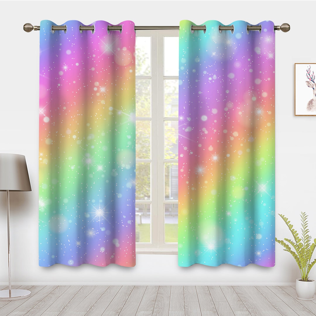 Rainbow Window Curtains for Kids Girls Teens Curtains Panels Fairy