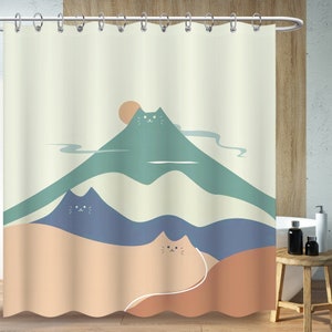 Bohemian style art Shower Curtains, abstract line cat shower Bathroom Curtains Minimalist Bath Decor Waterproof Plastic Curtain With 12 Hook