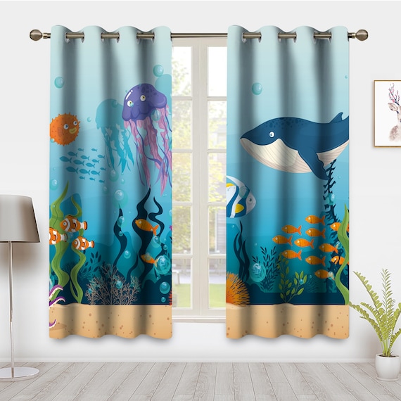 Ocean Cartoon Animal Window Curtain Underwater Sea World Drapes