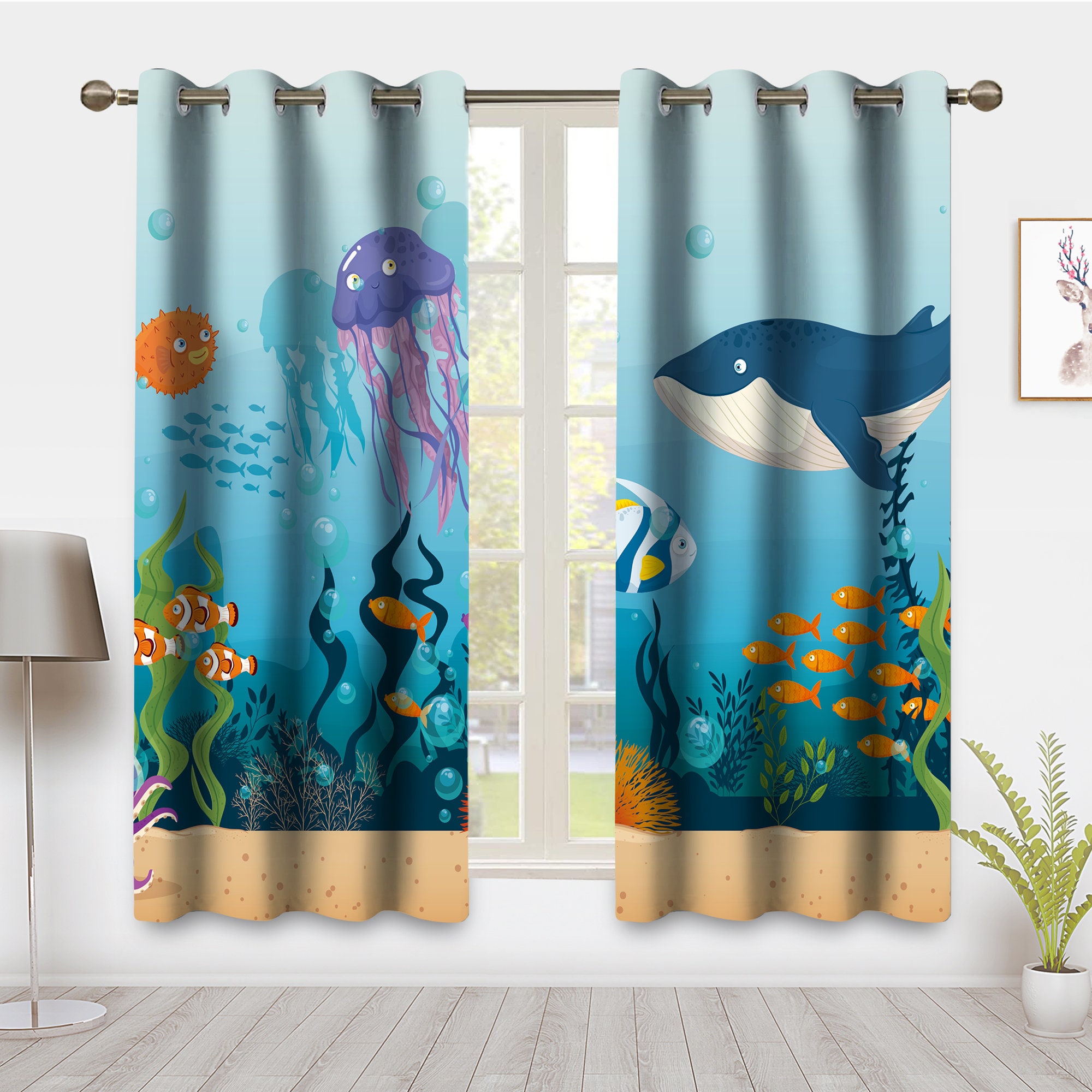 Buy Ocean Cartoon Animal Window Curtain Underwater Sea World Drapes Nursery  Baby Kid Room Curtain Marine Life Fish Window Treatments for Bedroom Online  in India 