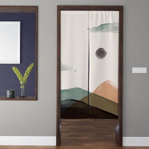 Bohemia style Art Noren Door Curtains, Colorful abstract lines mountains Doorway Curtain, For Kitchen Partition Bedroom Door Privacy Decor