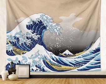 La tapisserie De la Grande Vague couleur Tapisserie de mer Océan Hokusai Tapisseries d’art Accrochage mural Vague de Kanagawa pour Chambre Collège Dortoir Décoration de la maison