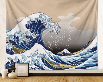 La tapisserie De la Grande Vague couleur Tapisserie de mer Océan Hokusai Tapisseries d’art Accrochage mural Vague de Kanagawa pour Chambre Collège Dortoir Décoration de la maison