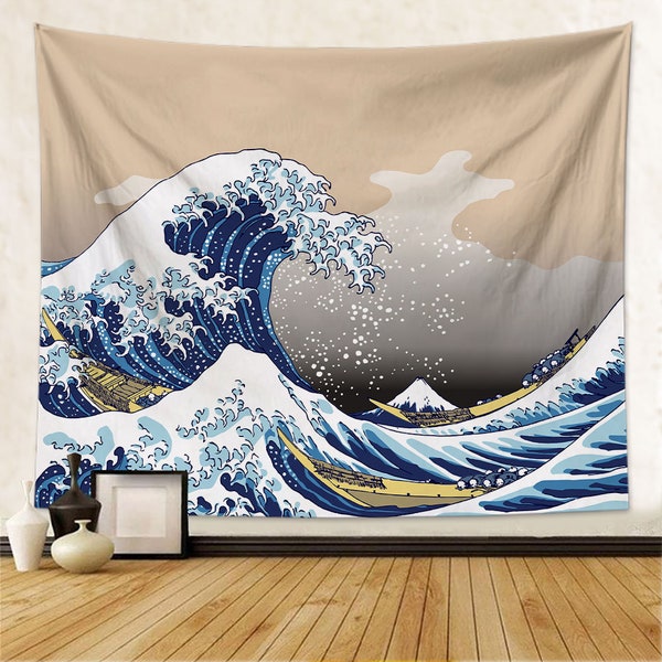 La tapisserie De la Grande Vague couleur Tapisserie de mer Océan Hokusai Tapisseries d’art Accrochage mural Vague de Kanagawa pour Chambre Collège Dortoir Décoration de la maison