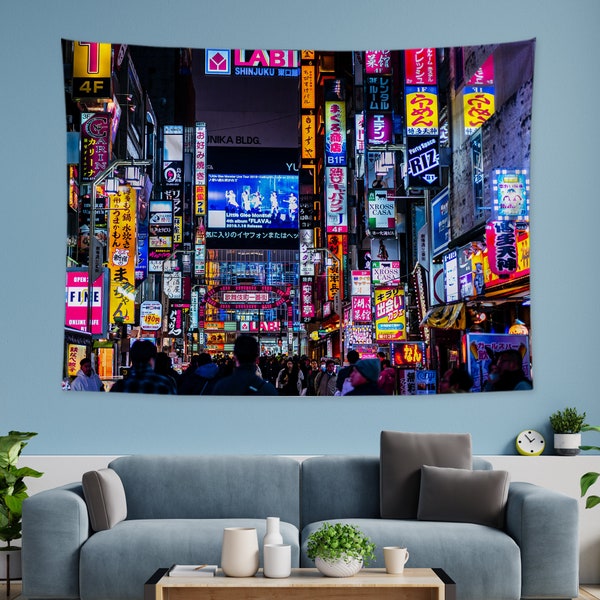 Japanese Fantasy Punk Cityscape Tapestry Japan Tokyo Night Light Futuristic Style Landscape Tapestries for Living Room Dorm Bedroom Home