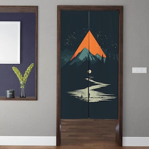 Japanese Art Noren Door Curtains, Modern Minimalist Mountain River Navy Blue Doorway Curtains, For Privacy Restaurant Kitchen Door Decor