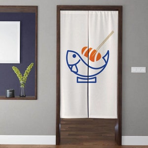 Japanese Style Noren Door Curtain Japanese Art Noren Drapes Window Treatment Delicious Fish For Restaurant Entrance Kitchen Door Decoration