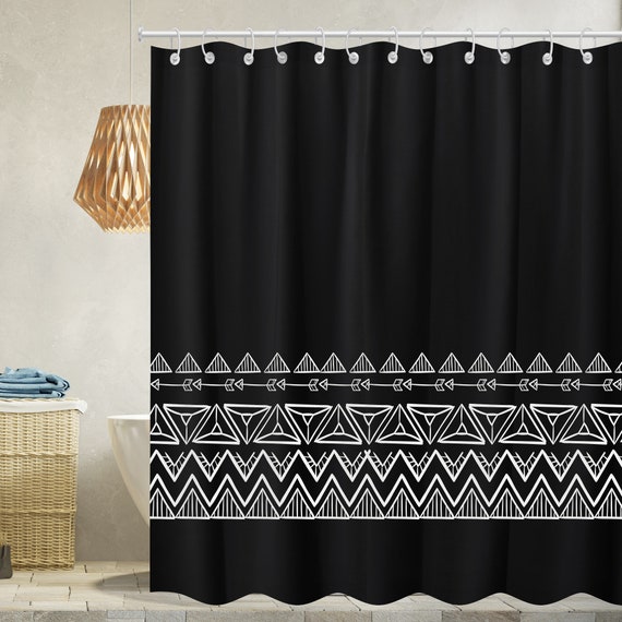 Black and White Geometric Shower Curtain Modern Fabric Boho Shower