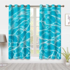 Ocean Blue Water Wave Scenery Window Curtain Sea Seascape Drapes Panels Pair Window Treatments Blackout Curtains for Bedroom Dorm Room Decor