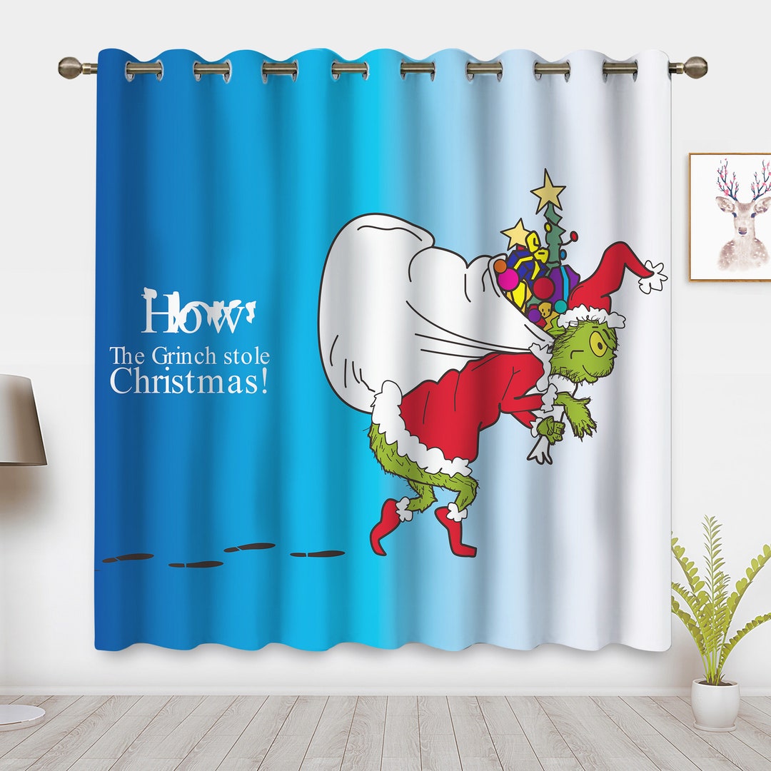The Grinch Stole Christmas Window Curtains, Blue Christmas Gift ...