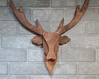 Wooden 2D deer head, rustic Deer head for wall. Farmhouse wall Decor, living room Decor art.