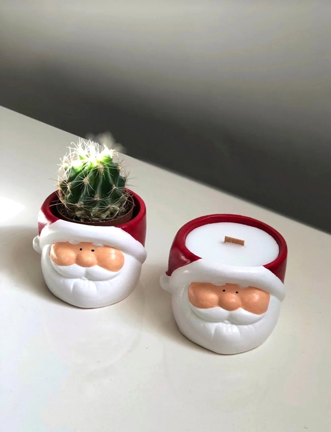 Santa Claus Candle Holder and Flower Pot Set of 2. Christmas Etsy