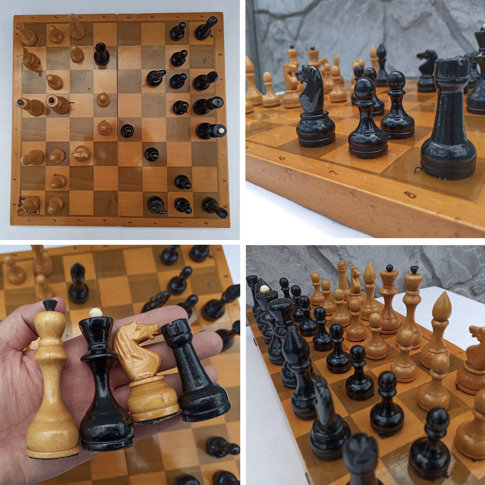 Large Chess Set Vintage Wood Chess Sets Chess Board 45x45 Etsy Ireland