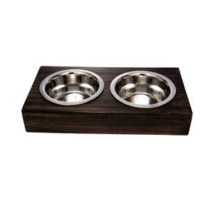 Comedero elevado para perros Country Living de madera de mango con dos cuencos de acero inoxidable, acabado marrón pulido imagen 6