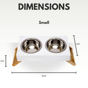Country Living Elevated Mango Wood Dog Feeder with 2 Stainless Steel Bowls – Distressed White Polished Finish immagine 7
