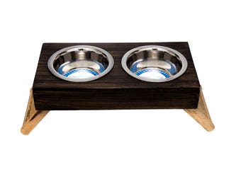 Country Living Elevated Mango Wood Dog Feeder with 2 Stainless Steel Bowls – Brown Polished Finish