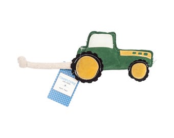 Country Living Faux Leather Green Tractor Dog Chew Toy, Durable, Safe and Non-Toxic
