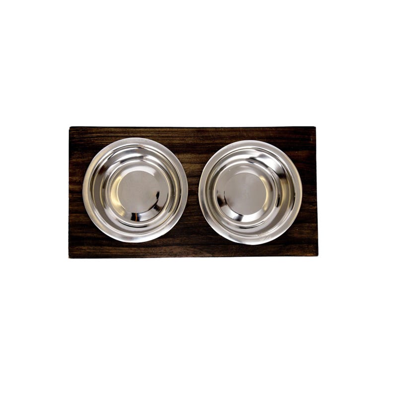 Comedero elevado para perros Country Living de madera de mango con dos cuencos de acero inoxidable, acabado marrón pulido imagen 5