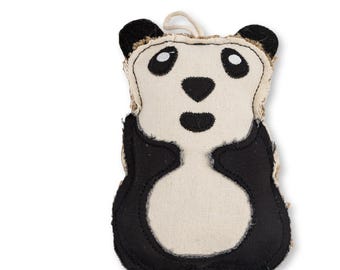 Juguete masticable para perros de lona y yute con forma de panda: duradero, seguro y no tóxico.