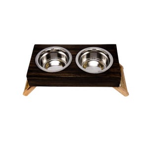 Comedero elevado para perros Country Living de madera de mango con dos cuencos de acero inoxidable, acabado marrón pulido imagen 3