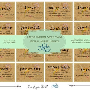 Large Positive Word Tags/ Printable,Digital Tags, Ephemera, Journal, Printable, Scrapbooking, Instant download, Motivational Dictionary Tags