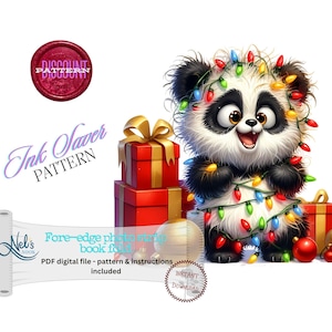 FUNNY Christmas PANDA - Fore-edge Photo strip book fold Pattern Only - INK Saver - Instant Download